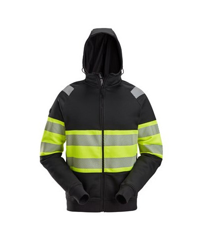 High-visibility hoodie with full-length zipper, class 1