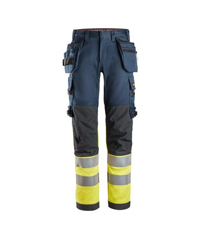High visibility stretch work trousers with holster pockets, class 1