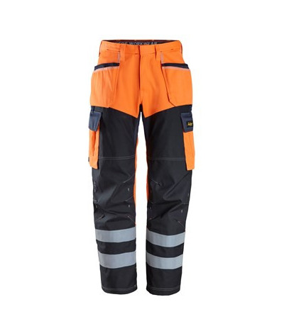 Trousers with reinforced front leg, holster pockets, high-visibility orang