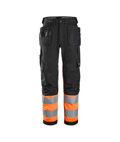 High visibility trousers with holster pockets, class 1