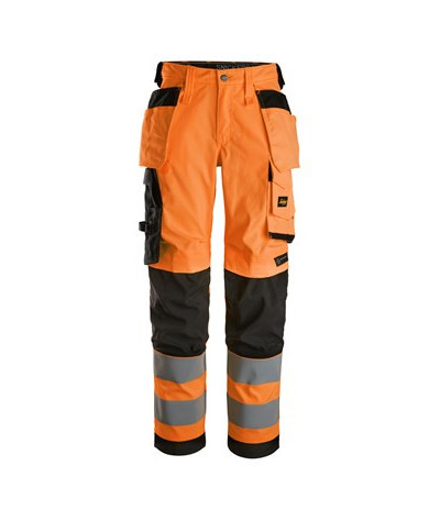 Hi-vis trousers with stretch and holster pockets, class 2, women's