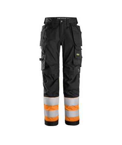 Hi-vis trousers with stretch and holster pockets, class 1, women's